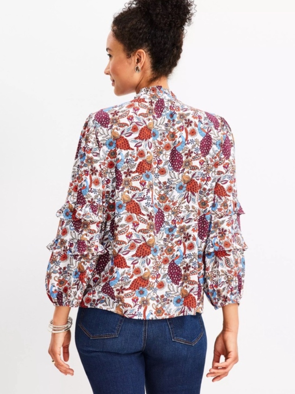 Loft Peacock Print Ruffle Button Blouse - Picture 5 of 13